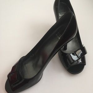 Stuart Weitzman Black Patent Leather Peep Toe Heel